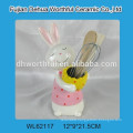 Easter decor ceramic utensil holder in rabbit shape